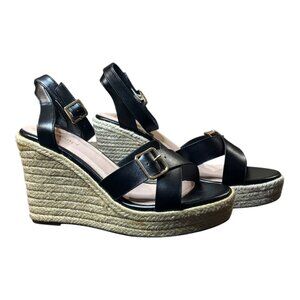 Rubenci Black Women’s Size 9 Wedge Heels Strappy Sandals Platform Shoes Jute